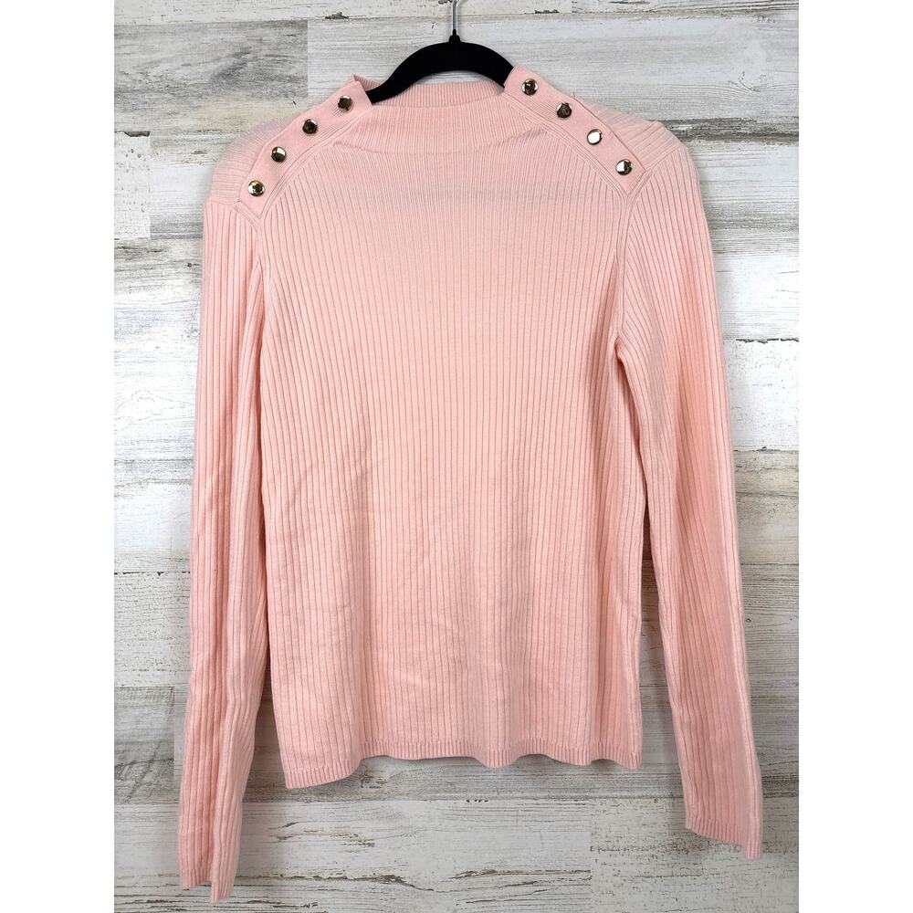 Talbots Womens M Pink Gold Snap Detail Funnel Neck Pullover Cotton Blend Top